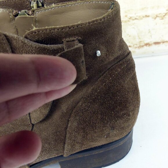 Italeau Waterproof Suede Leather Ankle Bootie Women 9 US 39.5 Brown Strap FLAW - Picture 7 of 13